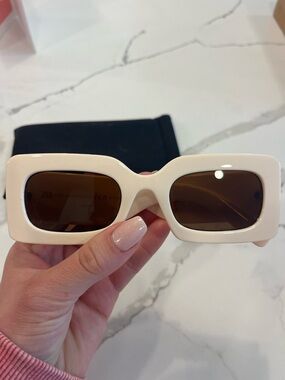 Zara Cream Rectangular Sunglasses with Brown Lenses